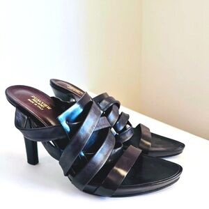 Y2K Italy Sandal Leather High Heel Mule Open Toe Dark Brown Size 36.5 Vintage